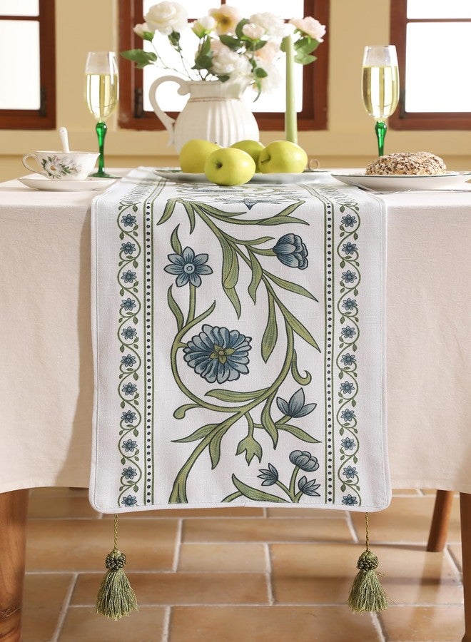 ISAENNE Designer Elegant Linen Table Runner 71 Inches, Vintage Blue Floral Pattern Table Runners for Dining Tables,Decoration for Kitchen,Parties,Thanksgiving,Christmas,New Year,12"x71" - Image 5