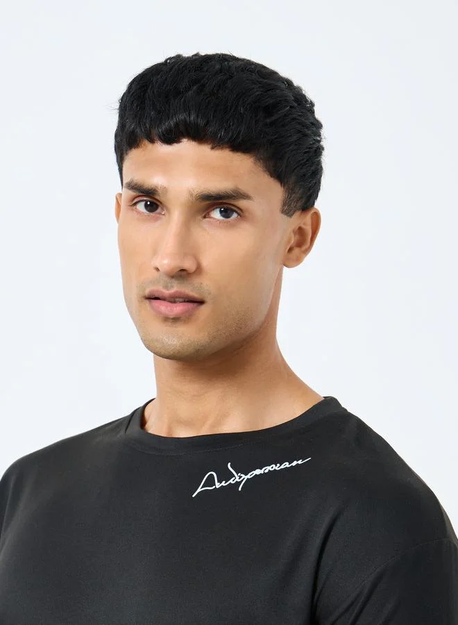 Styli Styli Men Black Slogan Print Regular Fit T-Shirt
