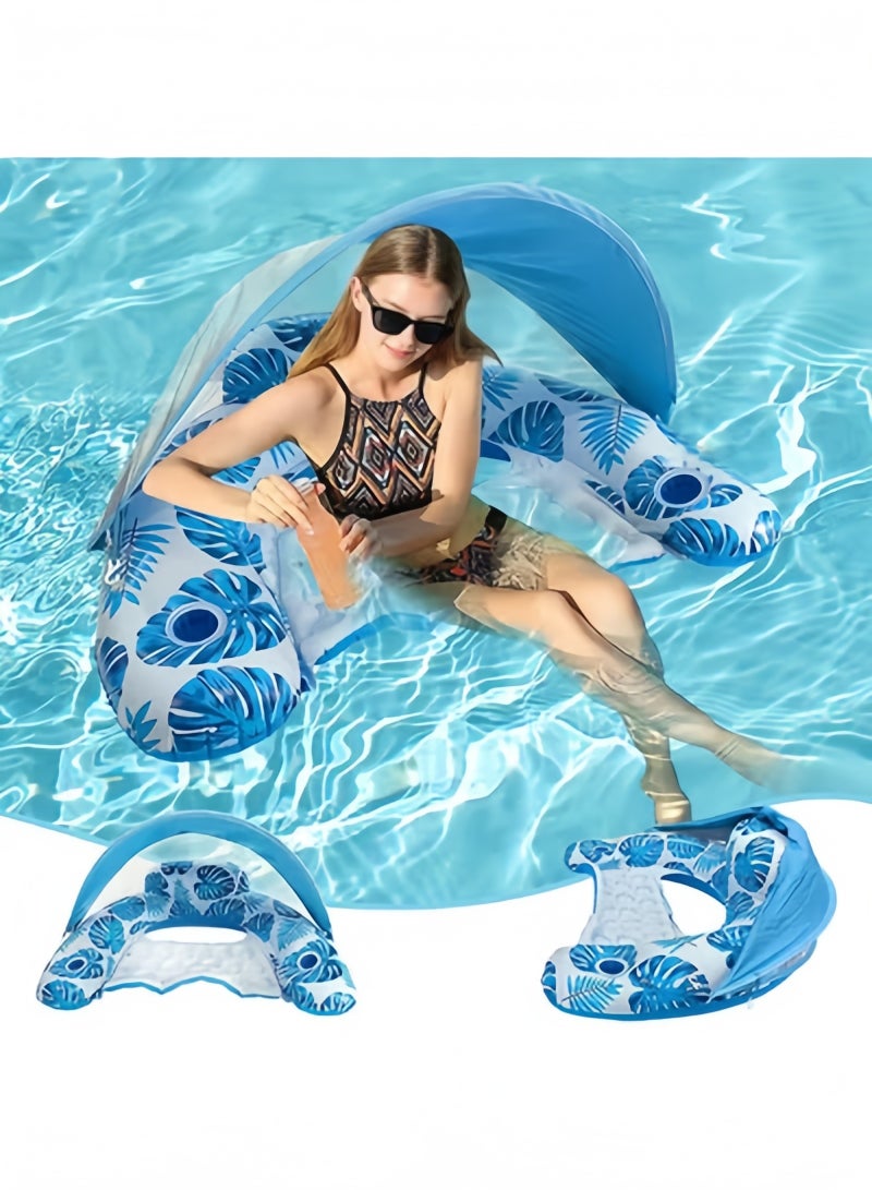 GGEROU Pool Floats Chairs Adult Inflatable Pool Lounge Chairs Floating Water Hammock Chair with Cup Holder & Backrest Pool Floating Bed Floating Seat Float Raft, Blue - Image 5