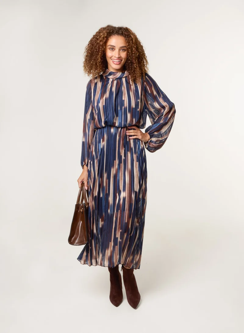 بلو فانيلا High Neck Printed Dress With Elasticated Waist