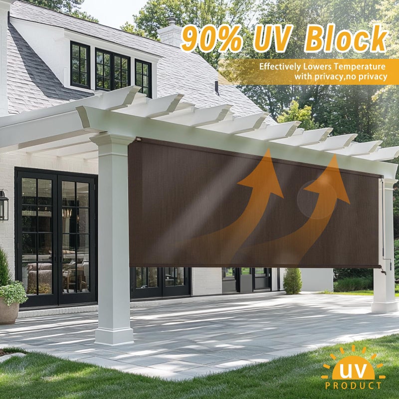 Sunoff Patio Shades Roll Up Outdoor, Cordless Porch Roller Shades Blinds with Shade Cloth for Gazebo Pergola Balcony Backyard, 2 Poles & 1 Fabric, Mocha, 48" Wx72 H - Image 3