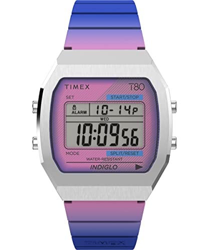 TIMEX ساعة تيمكس يونيكس T80 ستيل 36 مم - حزام بنفسجي قرص رقمي علبة من الفولاذ المقاوم للصدأ - Image 1