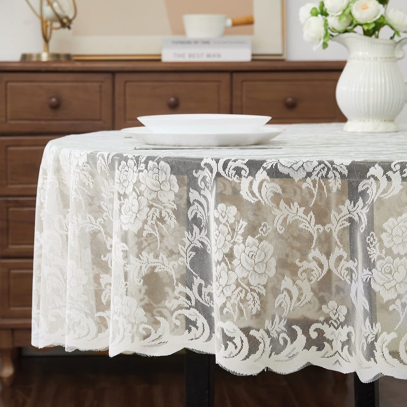LinenZone Small Ivory Round Tablecloth for Rustic Vintage Decor. Sheer Lace Table Cloth Works Great As Wedding Tablecloth or Thanksgiving Table Cover. (Mia 36 Round, Ivory) - Image 2