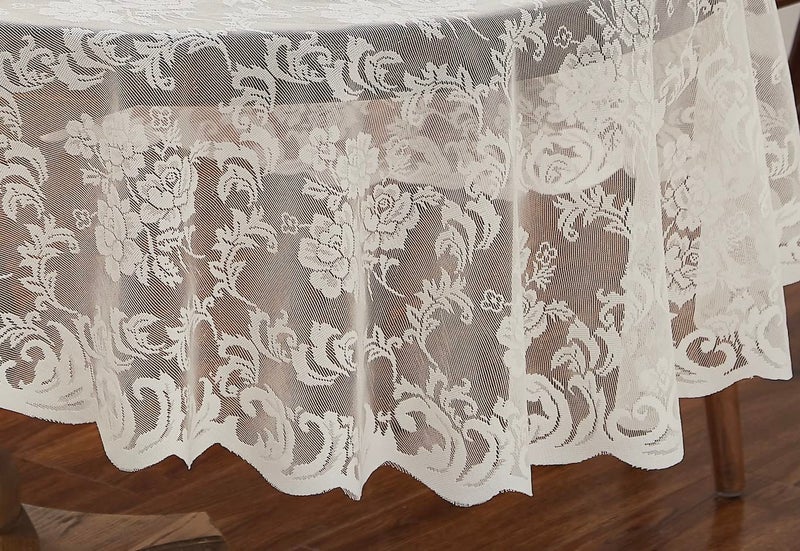 LinenZone Small Ivory Round Tablecloth for Rustic Vintage Decor. Sheer Lace Table Cloth Works Great As Wedding Tablecloth or Thanksgiving Table Cover. (Mia 36 Round, Ivory) - Image 3
