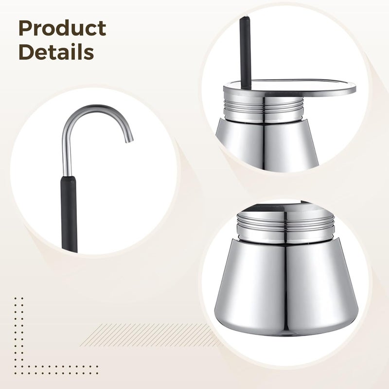 Stainless Steel Espresso Maker, Moka Pot for Stovetop Brewing, Thick-Walled, Single Spout Italian Coffee Maker for Rich Crema - Image 5