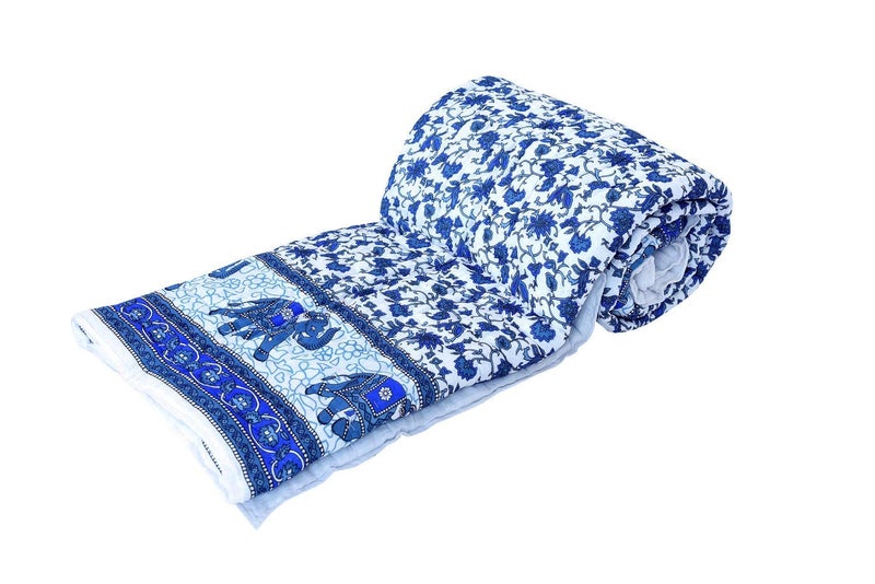 SVT SVT Traditional Famous Rajasthani Print Jaipuri Beautiful Floral Print in Multi Blue in mughal Print Jaipuri RajaiRazaiQuilt SingleSingle Bed QuiltComforterAC QuiltAC Comforter  - Image 3