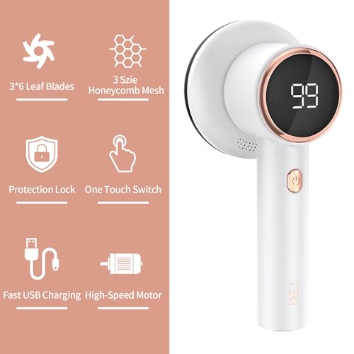 TEKI Fabric Shaver Lint Remover for Clothes with 2 Speeds Digital Display 6 Leaf Blades USB Rechargeable Sweater Defuzzer to Remove Pilling Fuzz Ball for Furniture Couch Coat - Image 5