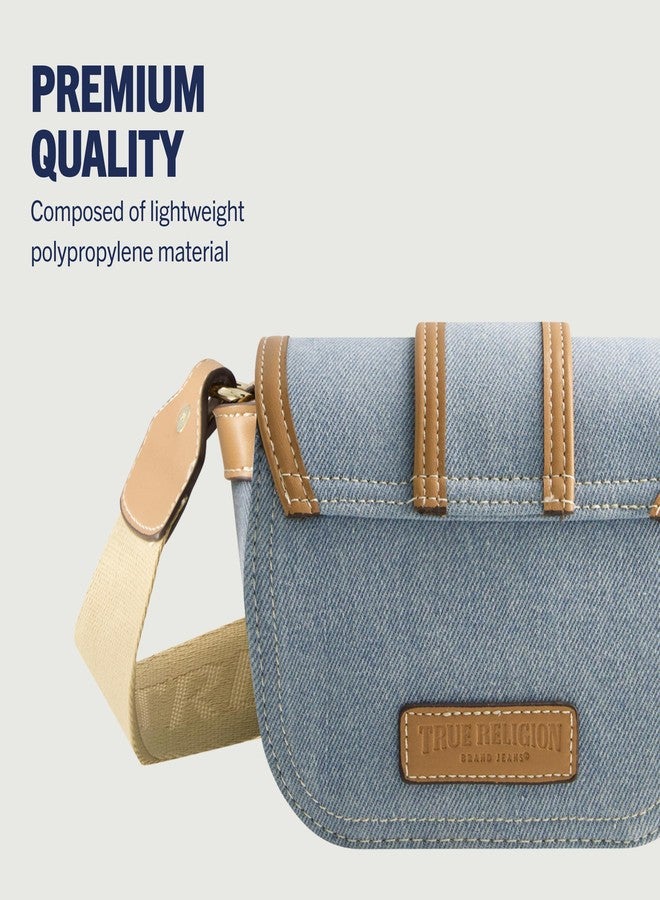 True Religion Women's Crossbody Bag, Denim Mini Flap Adjustable Shoulder Purse Handbag with Horseshoe Logo, Light Blue - Image 5