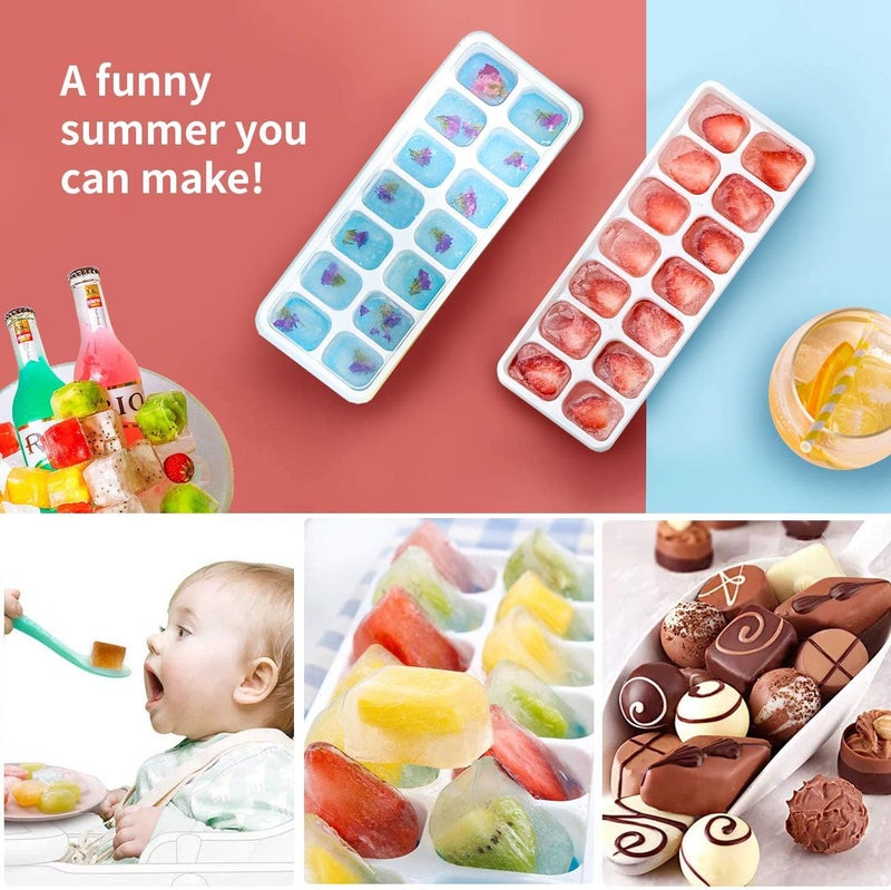 Airabc Ice Cube Trays 4 Pack, Silicone with Removable Lid, Easy-Release Flexible 14-cube Trays, LFGB Certified and BPA Free, Stackable Covers for Cocktail, Freezer - Image 2