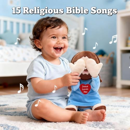 Yelakey Jesus Plush Peek A Boo Toy Jesus Stuffed Doll Religious Plushie with 15 Bible Songs for Kids Christmas Easter Gifts 10 - Image 5