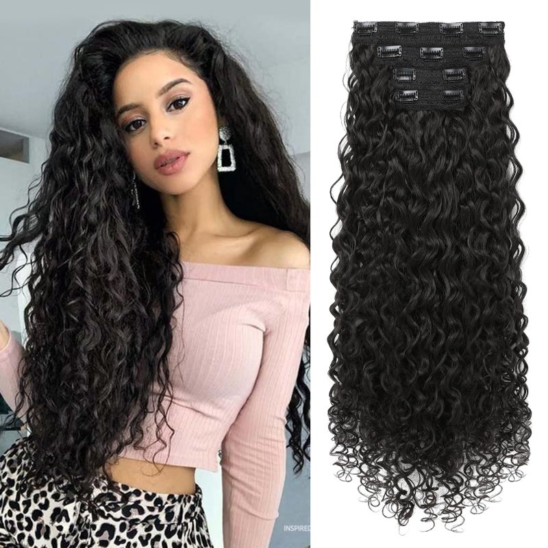 LONAI 4PC Clip in Hair Extensions, 100ï¼… Pure Protein Silk Curly Hair Extension for Women, 26 Inch Long Soft Natural Hair Extensions-Dark Chocolate Brown - Image 1