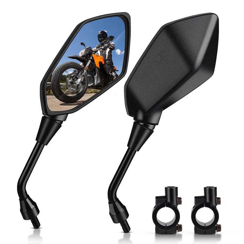 MICTUNING Universal Hawkeye Motorcycle Convex Rear View Mirror with 10mm Bolt Handle Bar Mount Clamp Compatible with Cruiser Suzuki Honda Victory and More