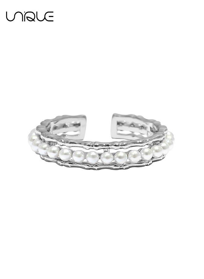 يونيك خواتم - خواتم لؤلؤية - خواتم قابلة للتعديل - خواتم لؤلؤ من الخيزران البسيط - أنيق وبسيط - خواتم نسائية - Image 1