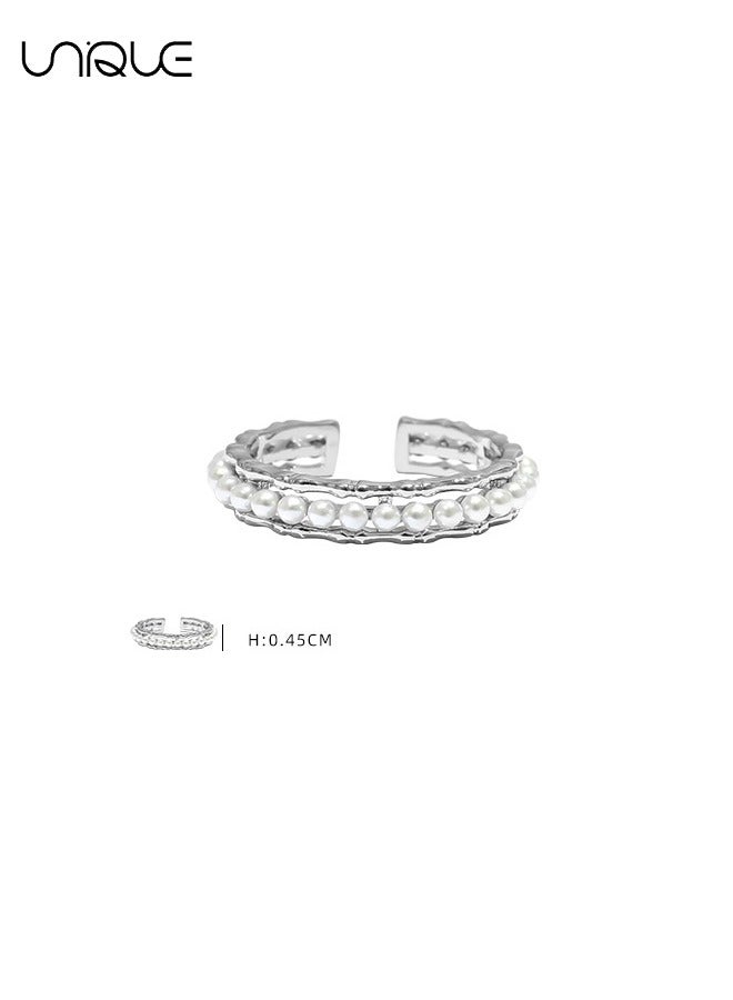 يونيك خواتم - خواتم لؤلؤية - خواتم قابلة للتعديل - خواتم لؤلؤ من الخيزران البسيط - أنيق وبسيط - خواتم نسائية - Image 2