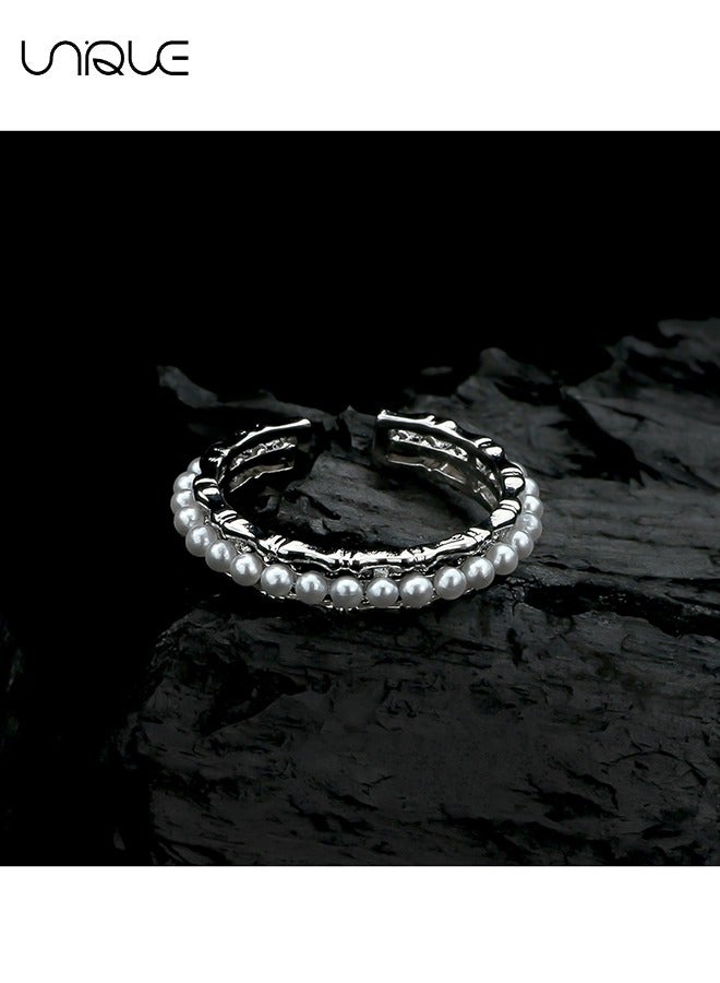 يونيك خواتم - خواتم لؤلؤية - خواتم قابلة للتعديل - خواتم لؤلؤ من الخيزران البسيط - أنيق وبسيط - خواتم نسائية - Image 5