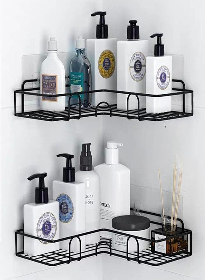 Boniry Metal Corner Shelf for Bathroom, Self Adhesive Bathroom Corner Shelf for Wall, Shampoo Holder for Bathroom Corner with Magic Stickers, Ideal for Bathroom Accessories (Big Corner 2 Pcs), Black - Image 1