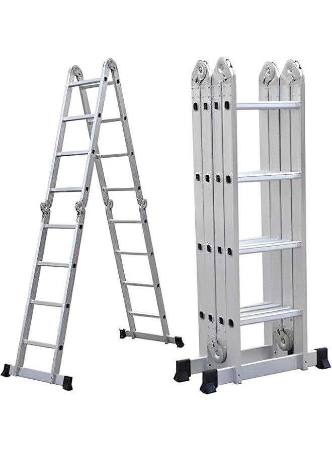 Multi-Purpose Folding Extension Aluminum Ladder – 4x4 Step Design | 5 Meters Reach | Heavy-Duty Aluminum Build | Safety Lock Hinges | Non-Slip Feet | Portable for Home & Industrial Use
