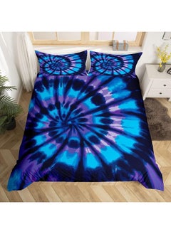 Erosebridal Purple Tie Dye Bedding Set Blue Tie Dye Bedding Duvet Cover Spiral Tie Dyed Printed Bed Comforter Cover Set, Boho Bohemian Hippie Bedding Sets Full Size Abstract Printed Quilt Cover Set with Zipper  - Image 1