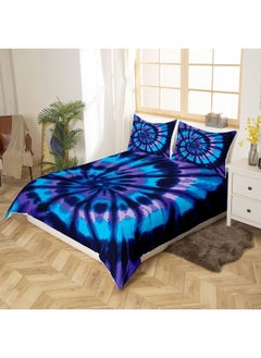 Erosebridal Purple Tie Dye Bedding Set Blue Tie Dye Bedding Duvet Cover Spiral Tie Dyed Printed Bed Comforter Cover Set, Boho Bohemian Hippie Bedding Sets Full Size Abstract Printed Quilt Cover Set with Zipper  - Image 2