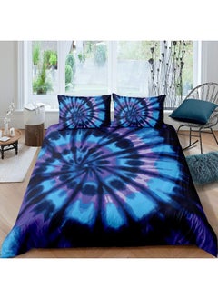 Erosebridal Purple Tie Dye Bedding Set Blue Tie Dye Bedding Duvet Cover Spiral Tie Dyed Printed Bed Comforter Cover Set, Boho Bohemian Hippie Bedding Sets Full Size Abstract Printed Quilt Cover Set with Zipper  - Image 3