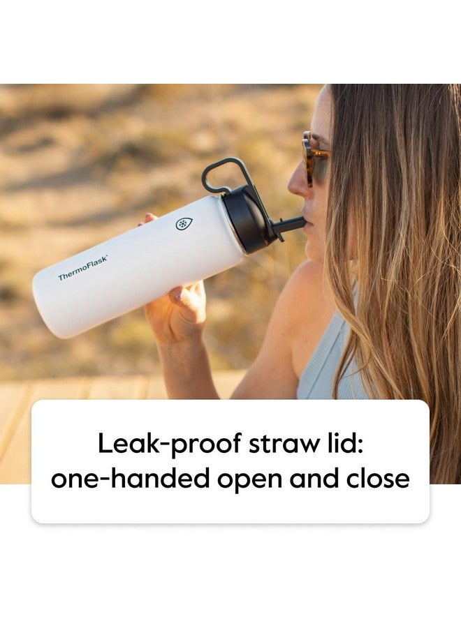 ThermoFlask زجاجة ثيرمو فلاسک مع غطاء شوق وغطاء قشة - زجاجة ماء معزولة من الفولاذ المقاوم للصدأ مع أغطية مانعة للتسرب - زجاجة وأغطية قابلة لإعادة الاستخدام آمنة في غسالة الصحون - زجاجة متينة، 2 قشة و2 غطاء - 40 أونصة، برقوق - Image 4