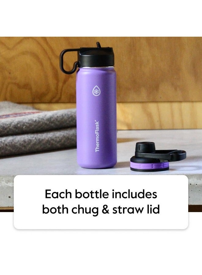 ThermoFlask زجاجة ثيرمو فلاسک مع غطاء شوق وغطاء قشة - زجاجة ماء معزولة من الفولاذ المقاوم للصدأ مع أغطية مانعة للتسرب - زجاجة وأغطية قابلة لإعادة الاستخدام آمنة في غسالة الصحون - زجاجة متينة، 2 قشة و2 غطاء - 40 أونصة، برقوق - Image 3