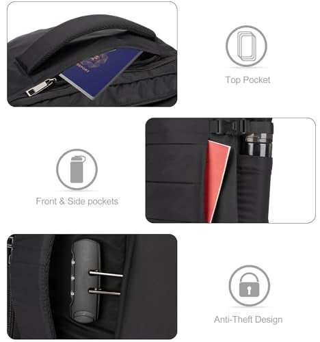 Tzowla 40L Expandable Travel Laptop Backpack for Men Women Carry on Flight Approved,Large Capacity Anti Theft Backpacks with USB/Type C Charging Port,Personal Item Bag Fit 17.3" Computerï¼ˆBlack - Image 5