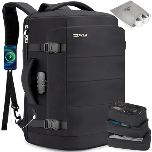 Tzowla 40L Expandable Travel Laptop Backpack for Men Women Carry on Flight Approved,Large Capacity Anti Theft Backpacks with USB/Type C Charging Port,Personal Item Bag Fit 17.3" Computerï¼ˆBlack - Image 1