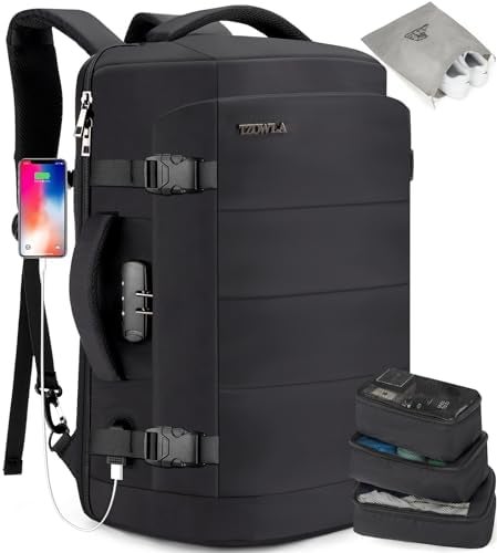 Tzowla 40L Expandable Travel Laptop Backpack for Men Women Carry on Flight Approved,Large Capacity Anti Theft Backpacks with USB/Type C Charging Port,Personal Item Bag Fit 17.3" Computerï¼ˆBlack - Image 4