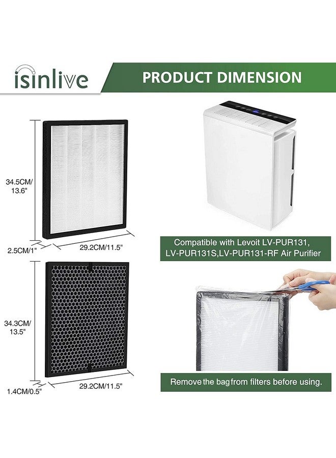 isinlive LV-PUR131 Replacement Filters, H13 True HEPA Filter Compatible with Levoit LV-PUR131 & LV-PUR131S Air Purifier, LV-PUR131-RF, 2 True HEPA & 2 Carbon Filters - Image 2