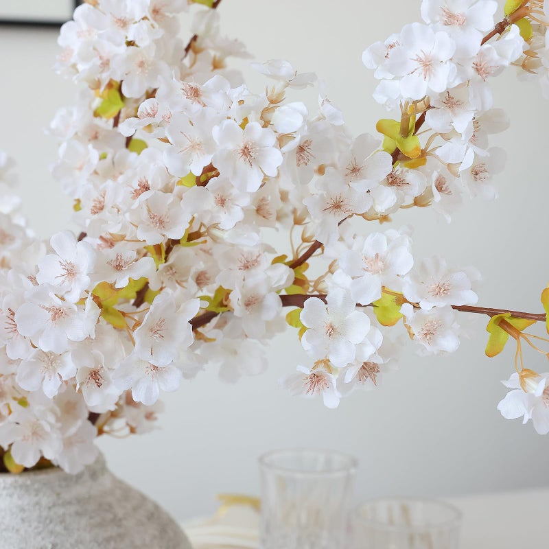 mizii 3Pcs Artificial White Cherry Blossom Branches 40" Fake Silk Cherry Blossoms Flowers with Long Stem for Wedding Decorations Table Centerpieces Vase Arrangement Home Decor (White) - Image 4