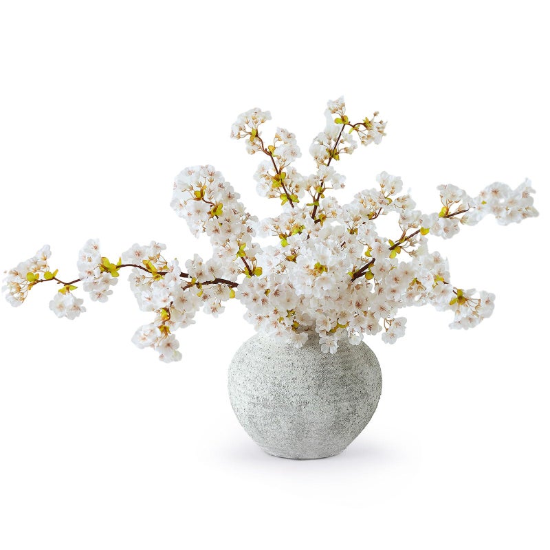 mizii 3Pcs Artificial White Cherry Blossom Branches 40" Fake Silk Cherry Blossoms Flowers with Long Stem for Wedding Decorations Table Centerpieces Vase Arrangement Home Decor (White) - Image 1