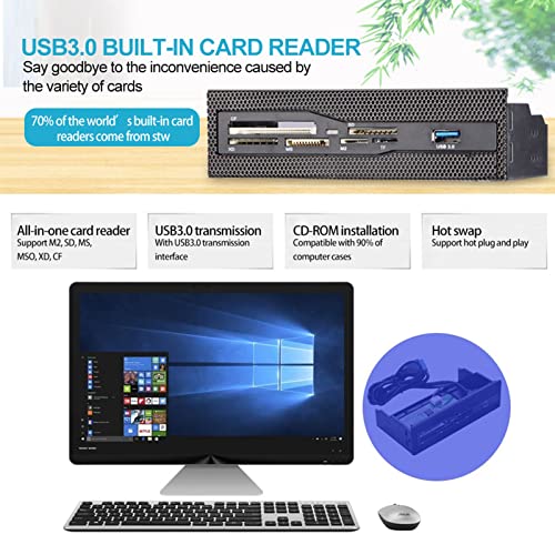 Pomya 5.25 Inch Multifunction Front Panel Internal Reader,USB 3.0 Port All in one Multimedia 64G PC Dashboard Reader with 6 Plated Slots,Support M2, MS, XD, CF, TF - Image 3