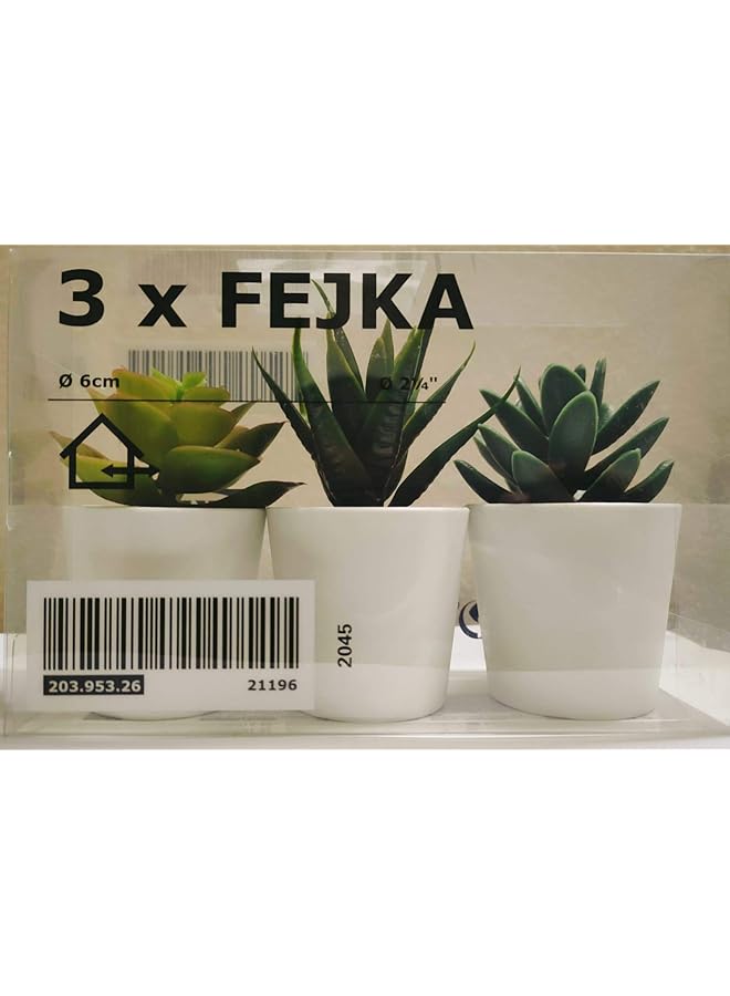 erorex Artificial Plants Mini Succulents With Plastic Vase Pot White 3 Pieces  - Image 3