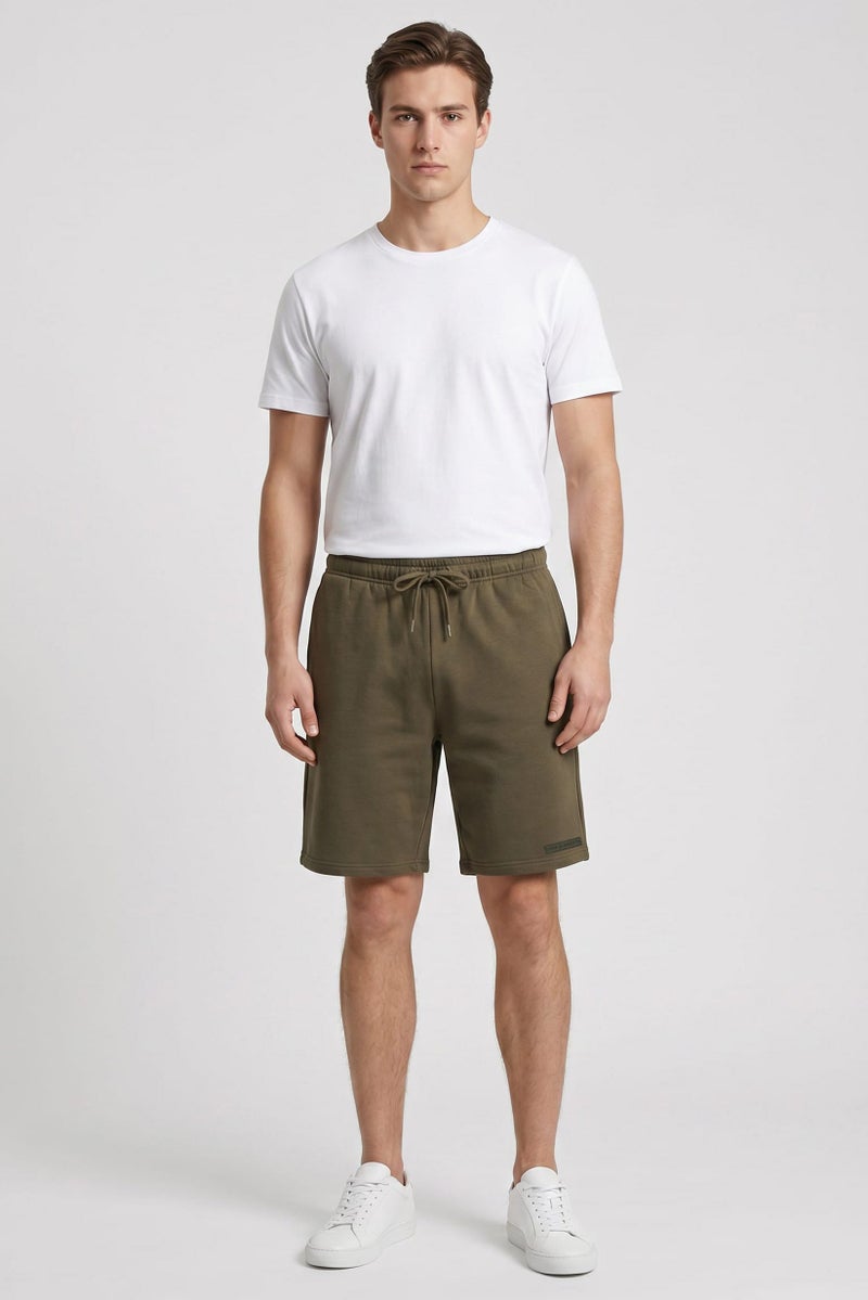 Core Elements Men Brand Logo Basic Shorts, Dark Olive - Image 2
