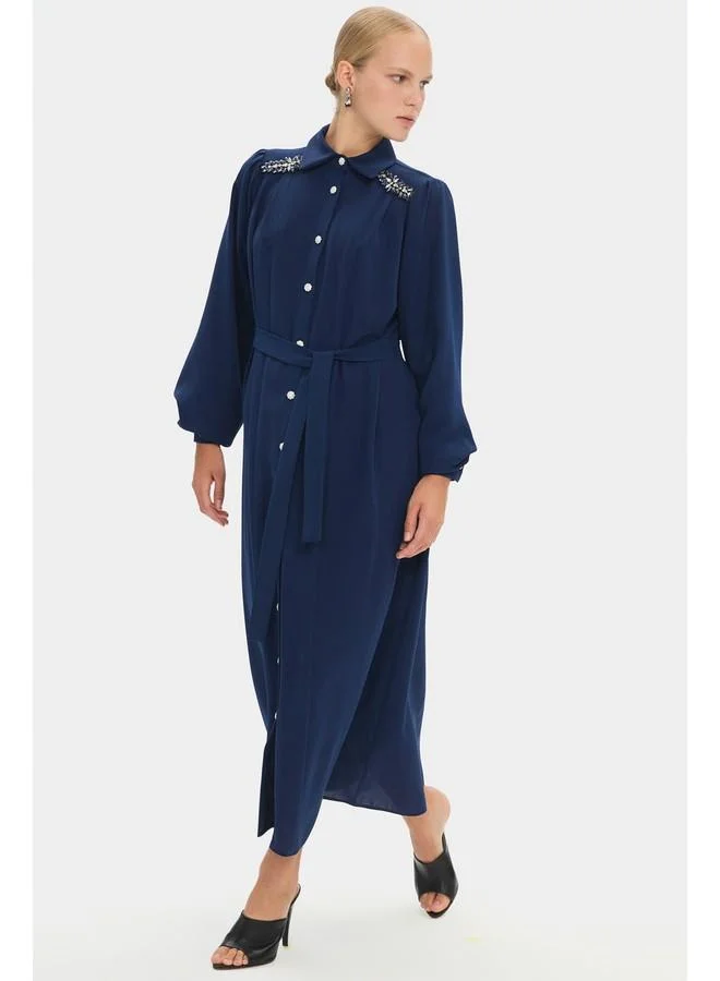 JUNE Embellished Belted Shirtdress