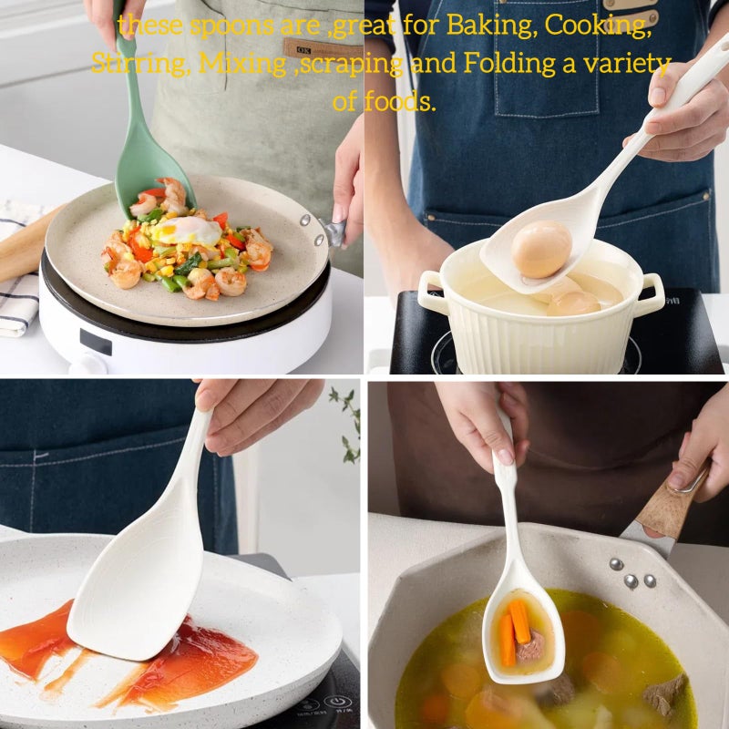 Armrouns Large Silicone Cooking Spoon 2PC, 12 -inch Non-Stick Spoonula set Deep Bolw & Measurement Mark for Mixing,Serving, Scooping, Scraping, Kitchen Utensils Spoons (White & Green) - Image 3