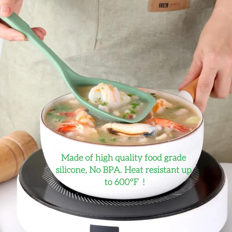 Armrouns Large Silicone Cooking Spoon 2PC, 12 -inch Non-Stick Spoonula set Deep Bolw & Measurement Mark for Mixing,Serving, Scooping, Scraping, Kitchen Utensils Spoons (White & Green) - Image 4