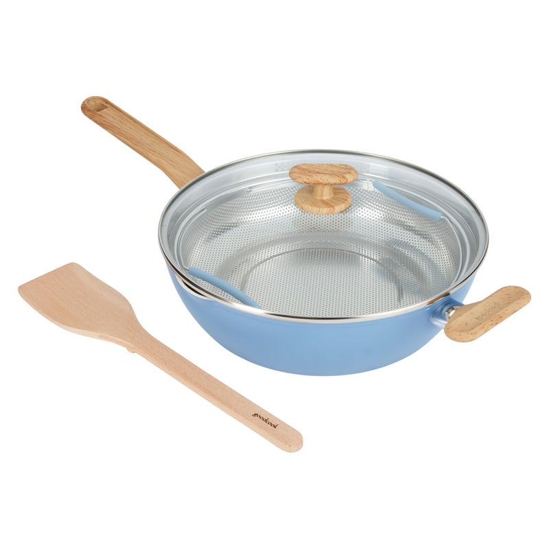 GoodCook Healthy Ceramic Titanium-infused All-in-One Pan with Tempered Glass Lid, Steamer Basket, and Spatula, Light Blue â€“ Induction Cookware, Nonstick Cooking Pan, Food Cooker and Steamer - Image 1