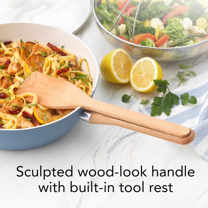 GoodCook Healthy Ceramic Titanium-infused All-in-One Pan with Tempered Glass Lid, Steamer Basket, and Spatula, Light Blue â€“ Induction Cookware, Nonstick Cooking Pan, Food Cooker and Steamer - Image 4