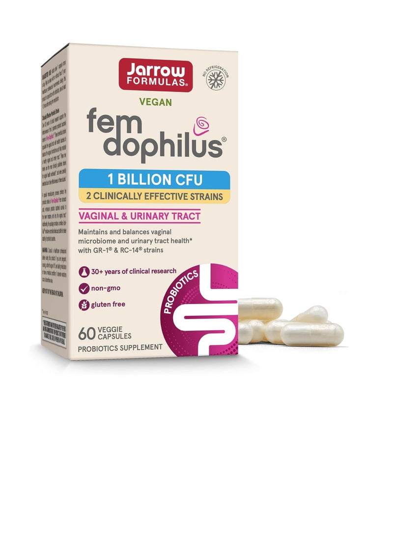 جارو فورملاز بروبيوتيك فيم دوفيلوس 1 مليار وحدة تشكيل مستعمرة مع سلالتين فعالتين سريريًا، مكمل غذائي لصحة المهبل وصحة المسالك البولية، 60 كبسولة نباتية، كمية تكفي 60 يومًا