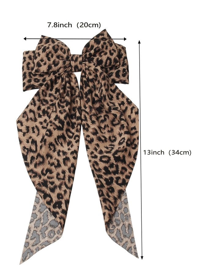 Cuizhiyu Leopard Print Hair Bow Large Hair Clips French Style Big Barrettes Bowknot Spring Snap Hair Clips with Long Tail for Women Scarf Bow Clip Pack of 3 - Image 3