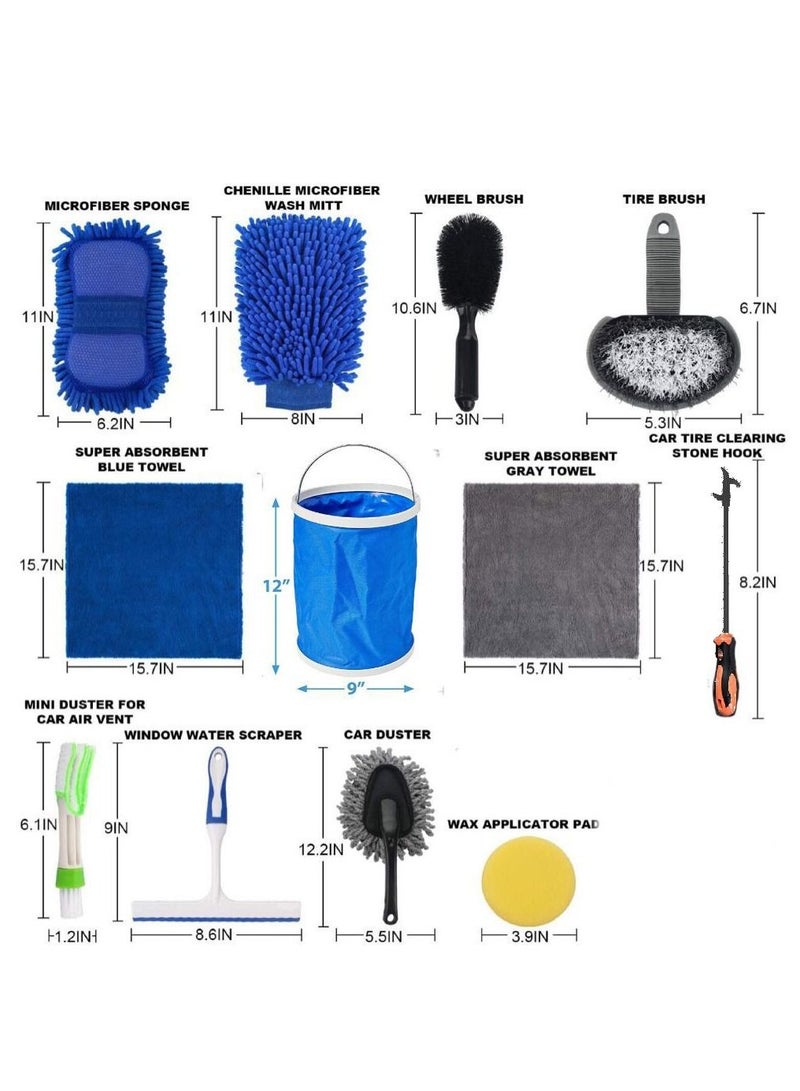 Sharpdo 15PCS Car Cleaning Kit with Collapsible Bucket, Microfiber Towels, Wash Mitt, Sponges, Detailing Brushes & Window Squeegee, Car Wash Accessories for Interior & Exterior Cleaning - Image 3