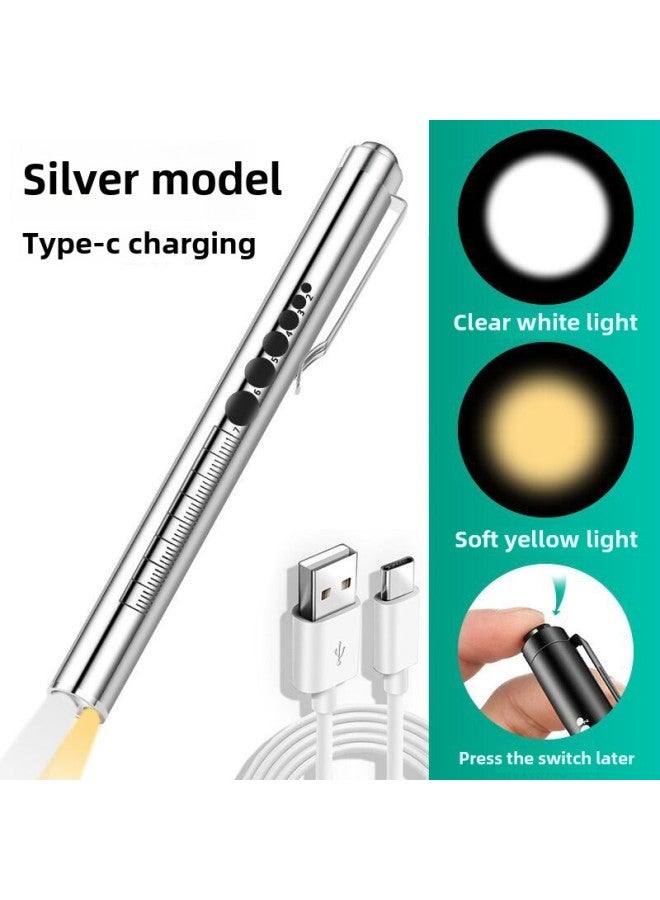 Pupil Pen Doctor Special Nurse Children Morning Examination Usb Charging Ophthalmology Otolaryngology Oral Small Medical Flashlight-Color:Silver Double Lamp  - Image 1