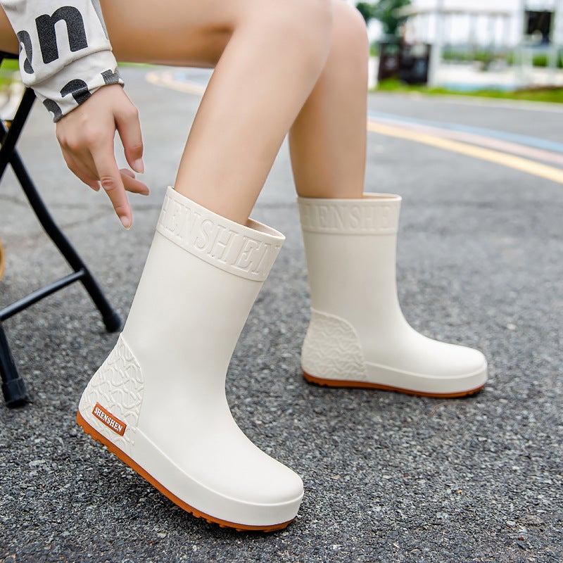 Fashion Rain Boots Women'S Mid-High Rain Boots Women'S Waterproof Japanese Style Water Shoes Pvc Outer Wear Rubber Shoes Overshoes Water Boots - Image 1