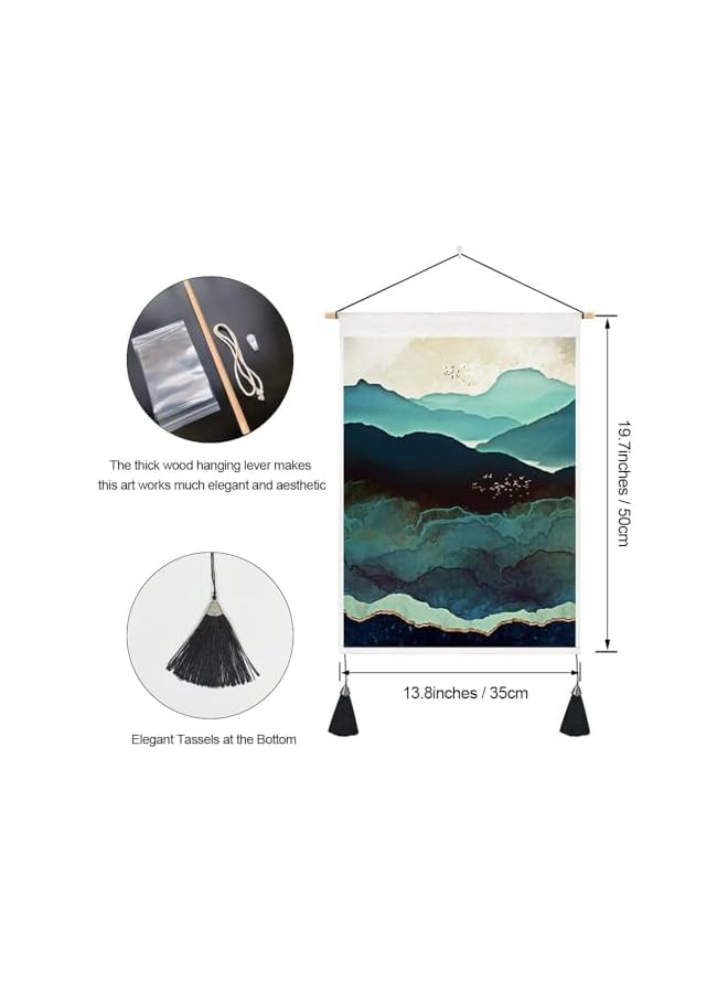The Bros تزيين الجدران بتعليق السجاد الياباني فن غروب الشمس طبيعة المناظر الطبيعية، سجاد الجبال غابة ضبابية شجرة وقمر، لتزيين الغرفة 14" عرض × 20" طول (35 سم × 50 سم) - Image 5
