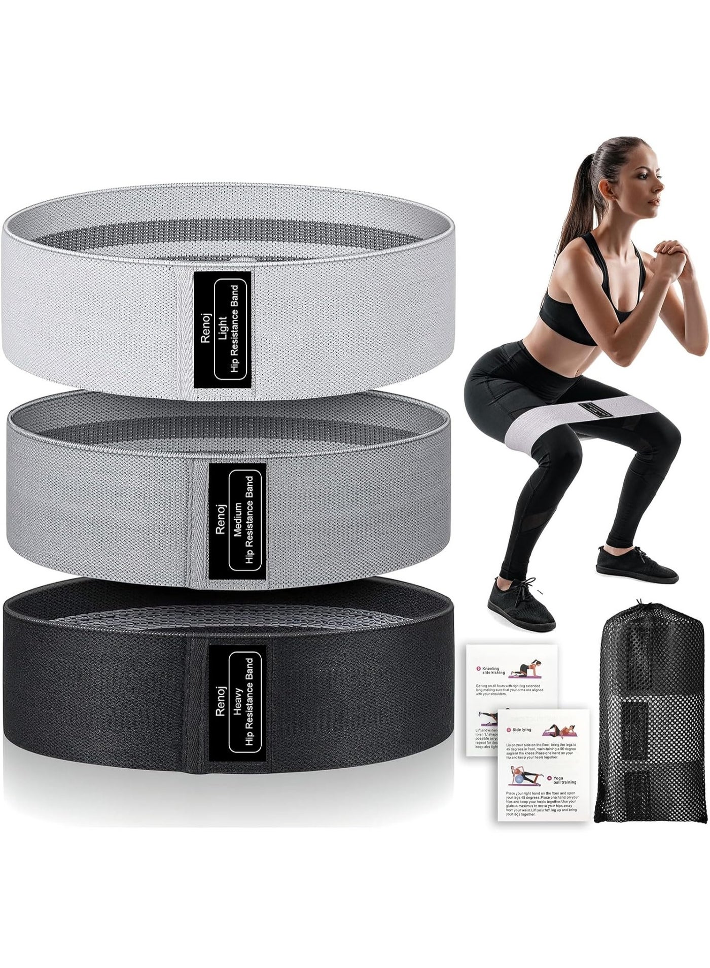 Resistance Bands, Yoga Starter Sets for Women and Men, 3 Set of Stretch Exercise Workout Bands for Booty Legs, Elastic Pilates Flexbands