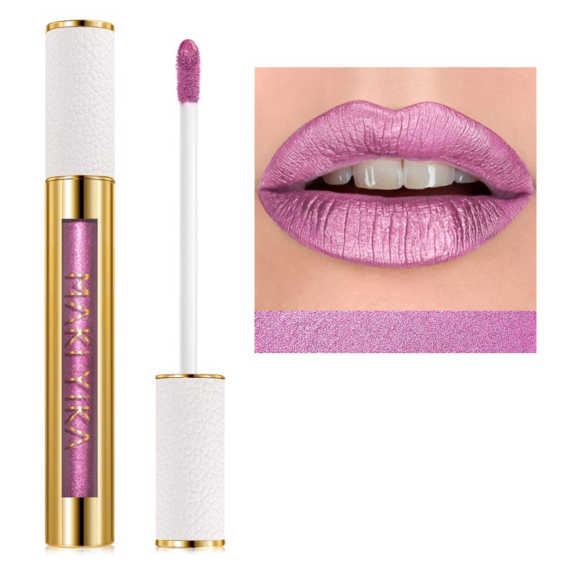 MAKI YIKA Pink Lipstick for Women Metallic Lipsticks Glitter Long Lasting Lipstick No Smudge No Transfer Liquid Lip Gloss BR012 Paradise