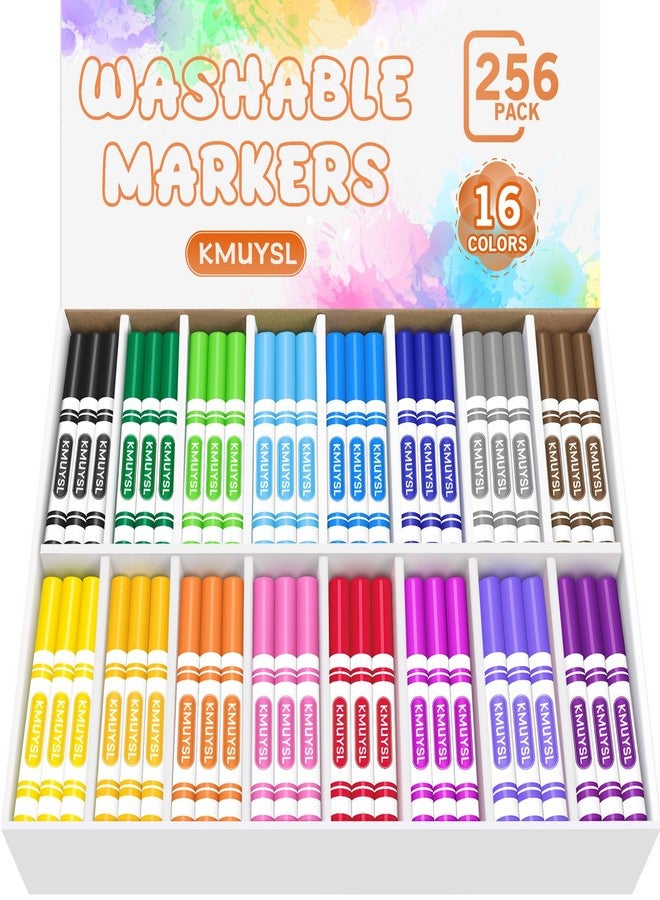 KMUYSL Washable Markers Bulk, Assorted Colors - Broad Line Conical Tip Coloring Markers for Kids, School Art Supplies & Back to School Supplies, Teacher Classroom Must Haves (16 Colors, 256 Pcs) - Image 1