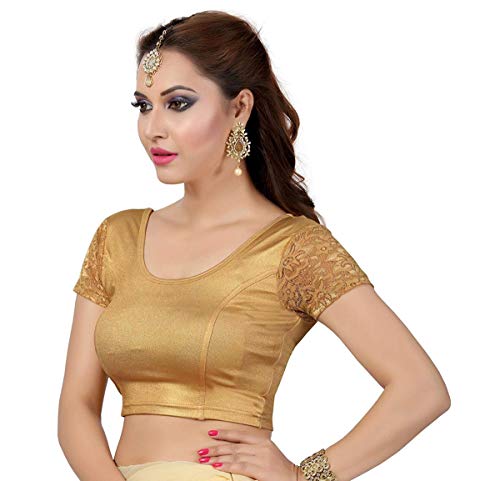themilestocks TMS Women's Blouses Readymade Gold Stretchable Saree Crop Top Choli Free Size Sparkling (Gold 1, One Size (Can fit bust size 26"-36")) - Image 2